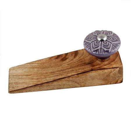 2 Pieces Purple Wheel Flower Ceramic Wooden Door Stopper